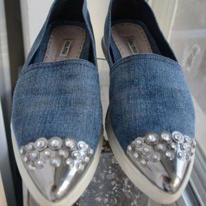 Miu Miu Cap-Toe Metallic Platform Slip-On Sneakers